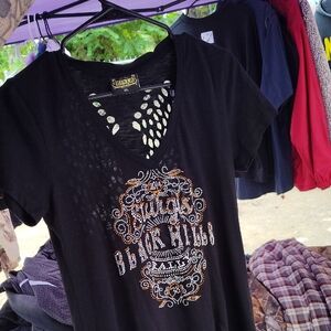 Ed Hardy Black V-Neck Tee with Graphic Design